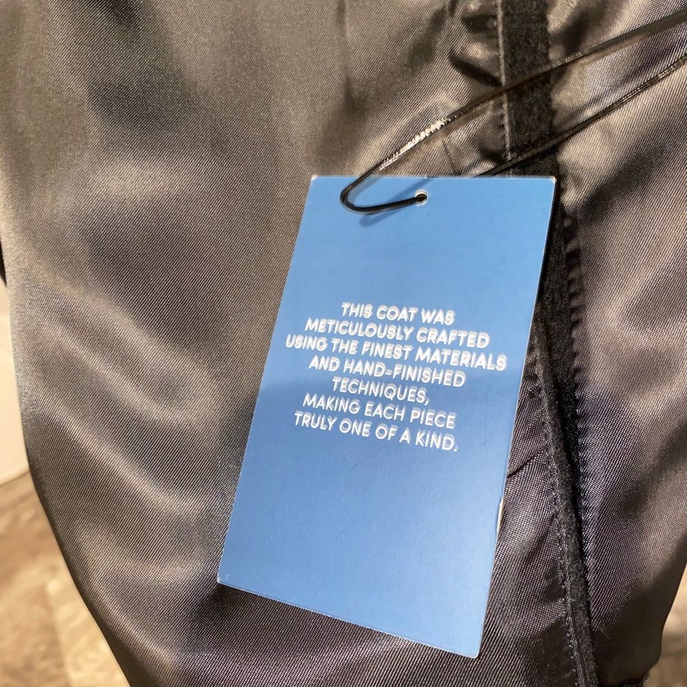 Cole Haan Black Wool & Rabbit Blend Coat StandUp Colar Blue piping detail inside - Picture 4 of 11